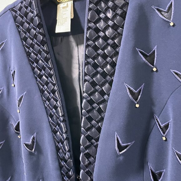 ELITE CHAMPAGNE Rare Find Vintage Blazer Embroider Cutouts Rhinestones, Navy -12 - Picture 6 of 11